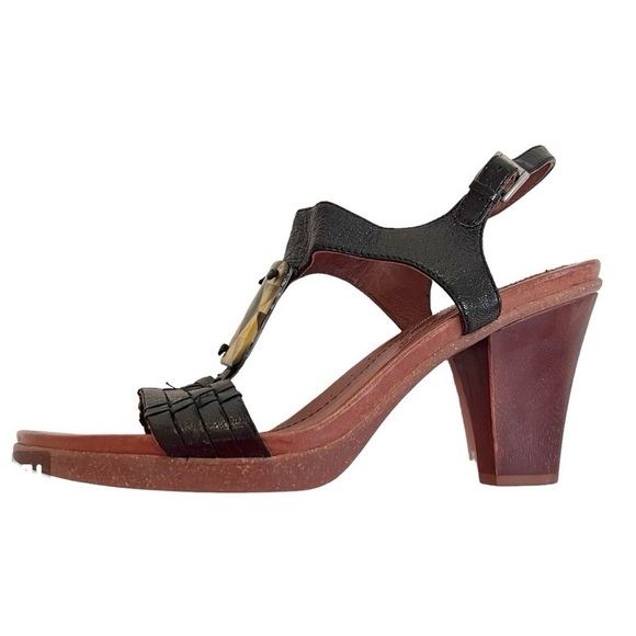 Naya Arnelli Black Leather T-Strap Heel Sandal Size 10 - Picture 4 of 15